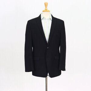 Van Heusen 42L Black Blazer Sport Coat Jacket 2-Button Solid Y789